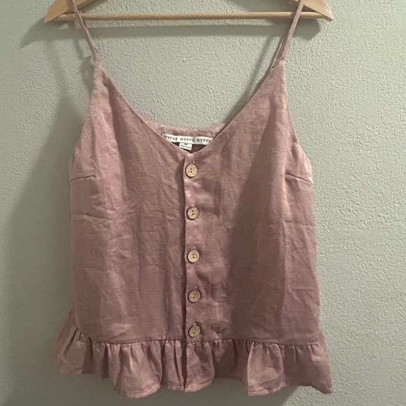 HYFVE Tops - HYFVE Cami Top Button Front Ruffle Hem Sleeveless Blouse Pink Size M‎